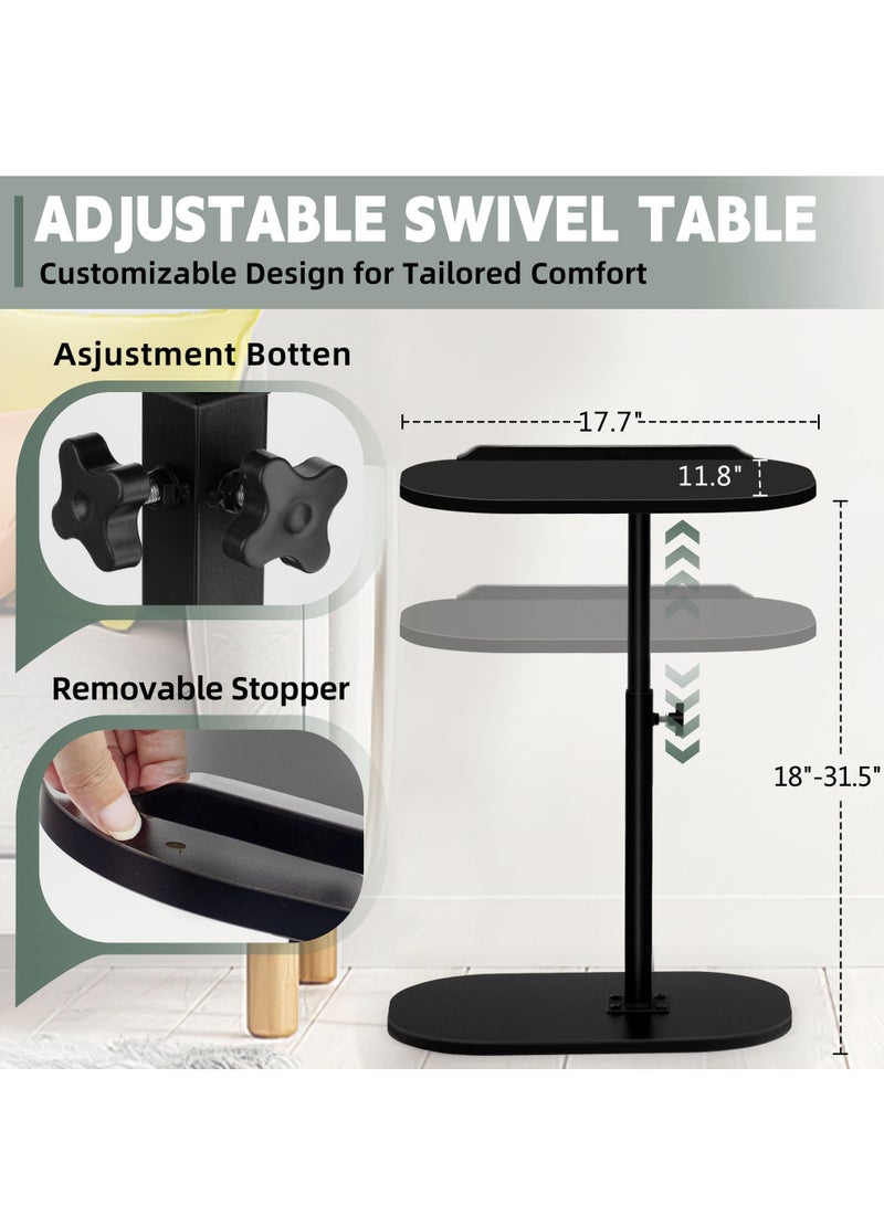 XiuWoo Adjustable Height C Shaped End Table,Desk Top-360° Swivel Tray Tables,0-90° Tiltable Laptop Table,with Detachable Baffle Couch Side Table,Bed Side Table,TV Dinner Table,Black - Image 3