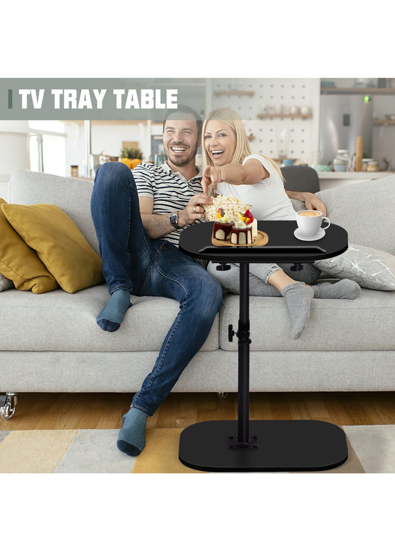 XiuWoo Adjustable Height C Shaped End Table,Desk Top-360° Swivel Tray Tables,0-90° Tiltable Laptop Table,with Detachable Baffle Couch Side Table,Bed Side Table,TV Dinner Table,Black - Image 4