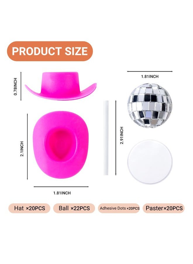Max Shape 60Pcs Disco Cowgirl Pary Cake Decoration, 20Pcs Disco Ball Cup Toppers 10Pcs Mini Pink Cowgirl Hats 10Pcs Cow Print Cowboy Hats Westen Cowgirl Party Birthday Table Decor (pink hat) - Image 2