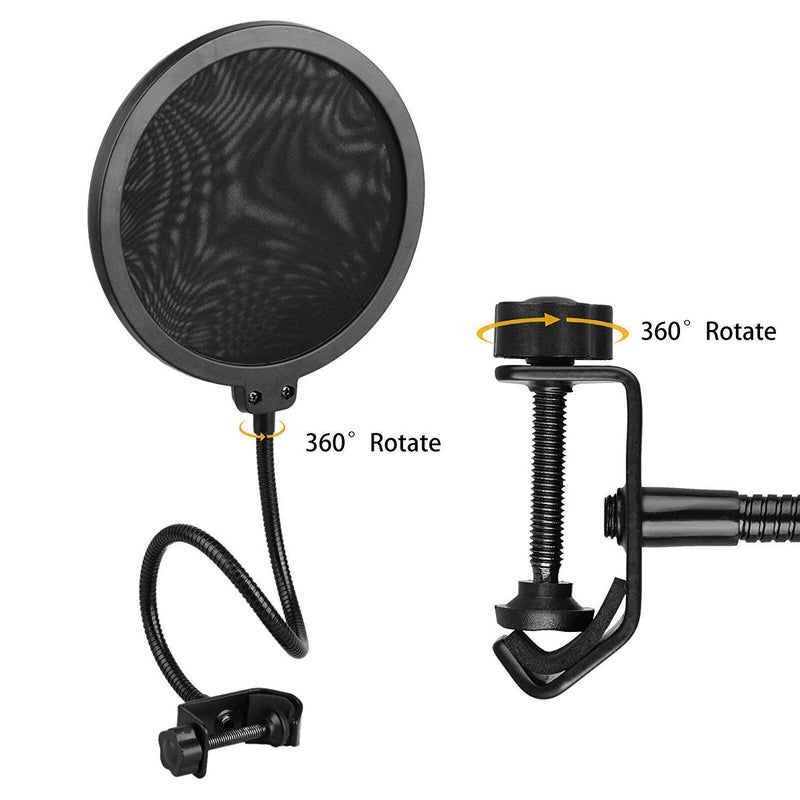 Device Of Urban Infotech فلتر بوب للميكروفون لميكروفون المكثف - درع بوب ميكروفون مزدوج الطبقة مع مشبك مرن لالتقاط الصوت في الاستوديو، فلتر بوب للبودكاست - Image 5