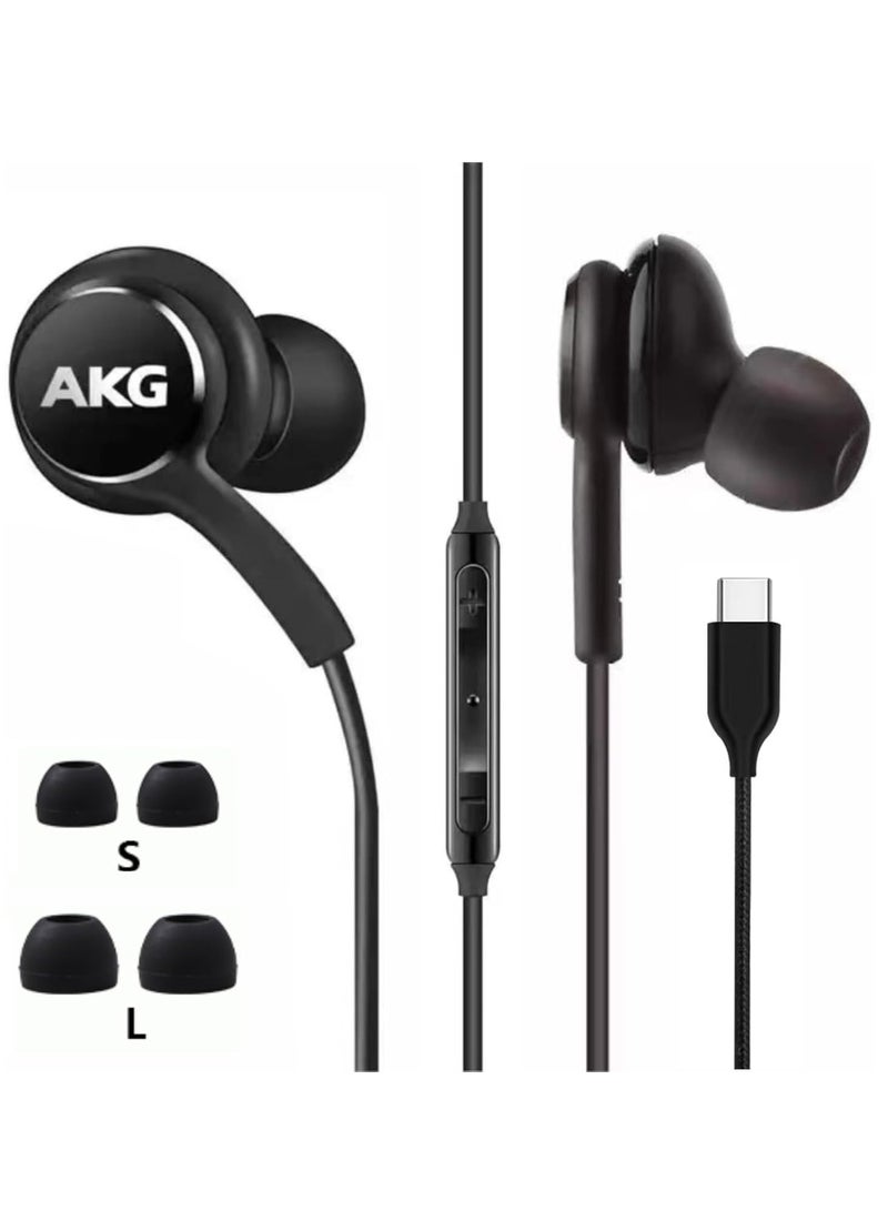 ELTRAZONE 2024 AKG Designed In-Ear Stereo Headphones for Samsung Galaxy S24/S23/S22/S21/S20, Note 10/10+ – Type-C Connector with Microphone & Volume Control (Black) - Image 1