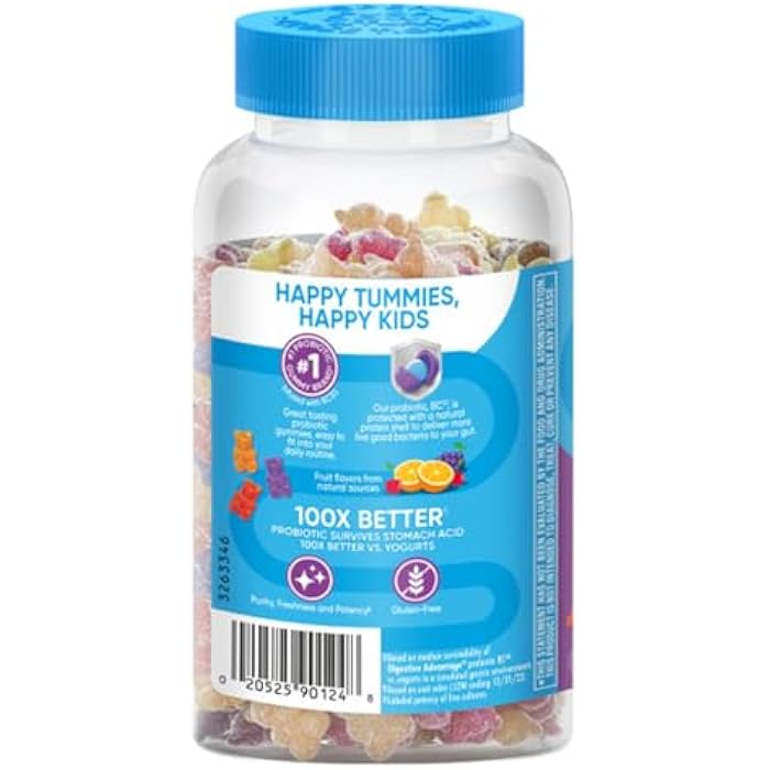 Digestive Advantage Kids Probiotic Gummies for Digestive Health, Daily Probiotics for Kids, Support for Occasional Bloating, Minor Abdominal Discomfort & Gut Health, 60ct Natural Fruit Flavors - Image 4