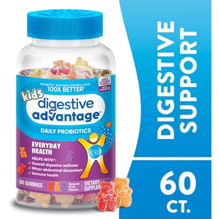 Digestive Advantage Kids Probiotic Gummies for Digestive Health, Daily Probiotics for Kids, Support for Occasional Bloating, Minor Abdominal Discomfort & Gut Health, 60ct Natural Fruit Flavors - Image 2
