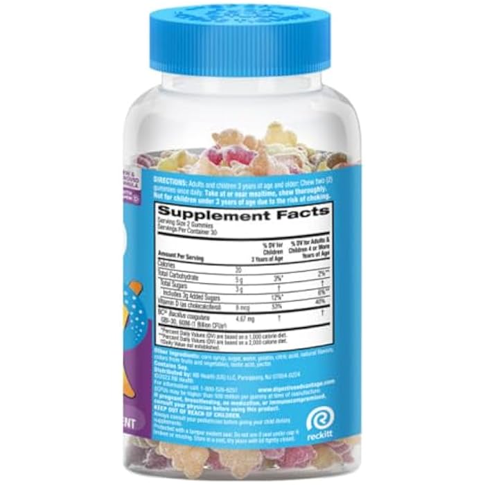 Digestive Advantage Kids Probiotic Gummies for Digestive Health, Daily Probiotics for Kids, Support for Occasional Bloating, Minor Abdominal Discomfort & Gut Health, 60ct Natural Fruit Flavors - Image 5