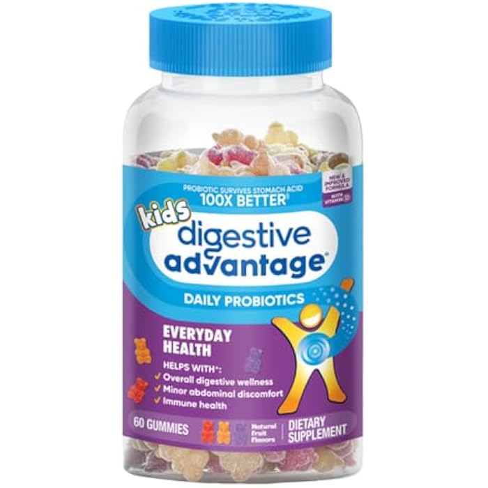 Digestive Advantage Kids Probiotic Gummies for Digestive Health, Daily Probiotics for Kids, Support for Occasional Bloating, Minor Abdominal Discomfort & Gut Health, 60ct Natural Fruit Flavors - Image 1