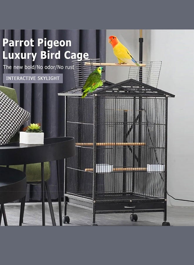 WAMIT Bird Cage, Open Top Standing Parrot Parakeet Cage, with Rolling Stand Large Metal Bird Flight Cage Cockatiel Finch Macaw Cockatoo Pet House, Black, Height 34 inch - Image 2