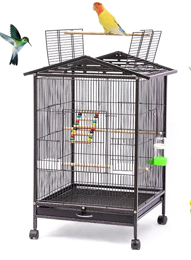 WAMIT Bird Cage, Open Top Standing Parrot Parakeet Cage, with Rolling Stand Large Metal Bird Flight Cage Cockatiel Finch Macaw Cockatoo Pet House, Black, Height 34 inch - Image 1