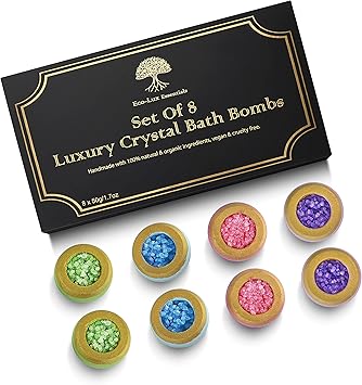 Eco-Lux Essentials Set of 8 Luxury Bath Bombs 100 Natural Organic Vegan Home Spa Pamper Birthday Gift Christmas Presents Essential Oil Scented Bath Fizzer - Image 2