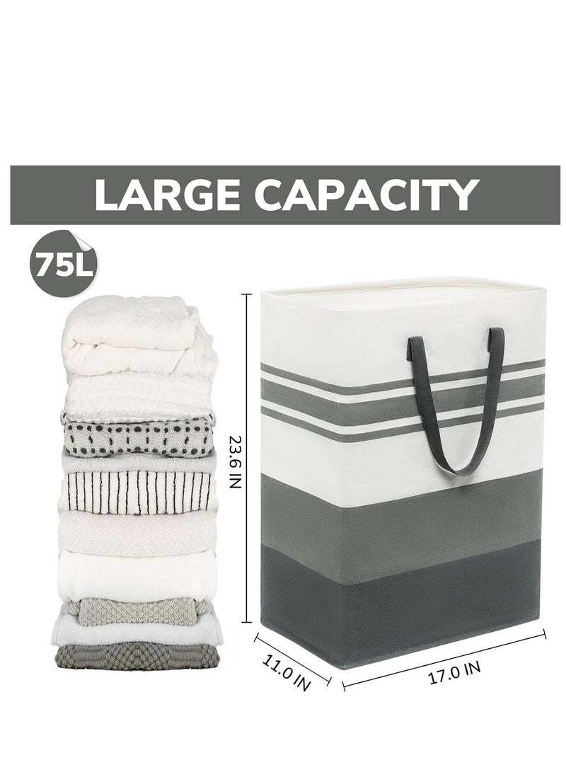 Raxoom Large Laundry Basket，75L Tall Large Laundry Hamper, 75L Tall Clothes Hamper Basket Organizer with Extended Handles, Folding Baby Laundry Baskets for Dorm and Family, Waterproof，Grey - Image 2