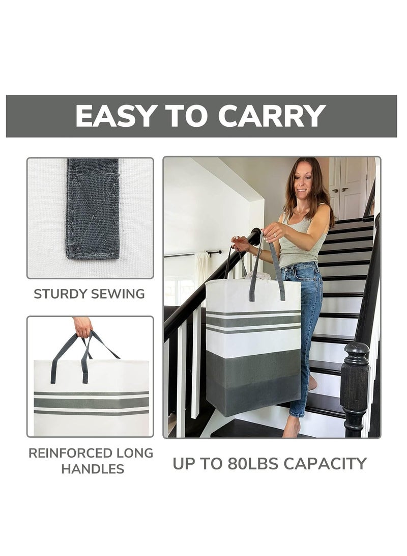 Raxoom Large Laundry Basket，75L Tall Large Laundry Hamper, 75L Tall Clothes Hamper Basket Organizer with Extended Handles, Folding Baby Laundry Baskets for Dorm and Family, Waterproof，Grey - Image 4