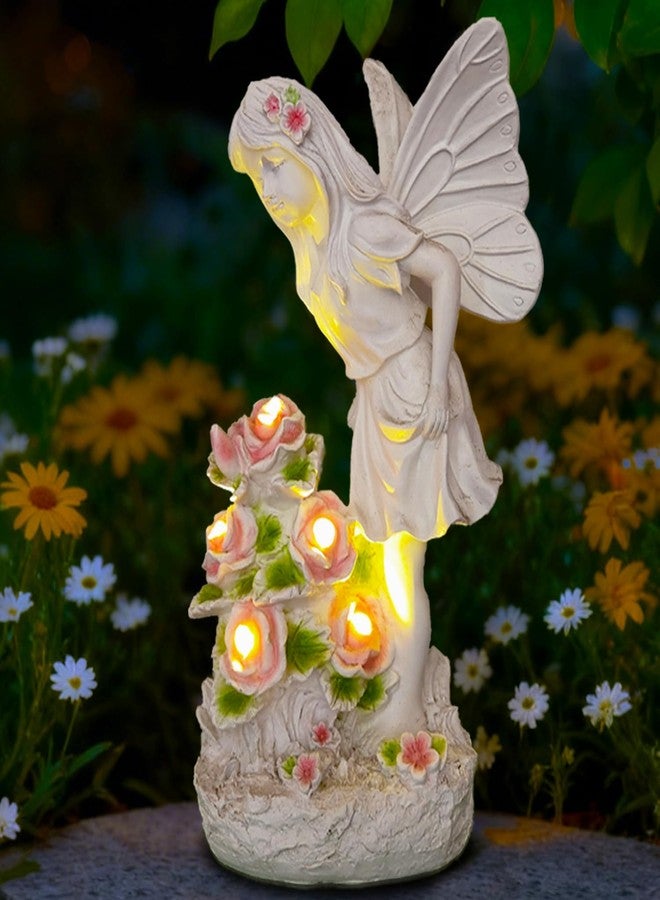 Voveexy Garden Figurines Angel Garden Statue Outdoor Decor, Solar Powered Resin Sculpture with 5 LEDs Art Decoration for Patio Lawn Yard Porch, Ornament Housewarming Garden Gift, 12.8 x 7.5 x 6.1 Inch - Image 1