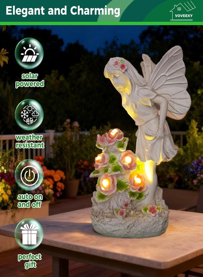 Voveexy Garden Figurines Angel Garden Statue Outdoor Decor, Solar Powered Resin Sculpture with 5 LEDs Art Decoration for Patio Lawn Yard Porch, Ornament Housewarming Garden Gift, 12.8 x 7.5 x 6.1 Inch - Image 2