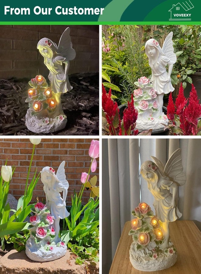 Voveexy Garden Figurines Angel Garden Statue Outdoor Decor, Solar Powered Resin Sculpture with 5 LEDs Art Decoration for Patio Lawn Yard Porch, Ornament Housewarming Garden Gift, 12.8 x 7.5 x 6.1 Inch - Image 3