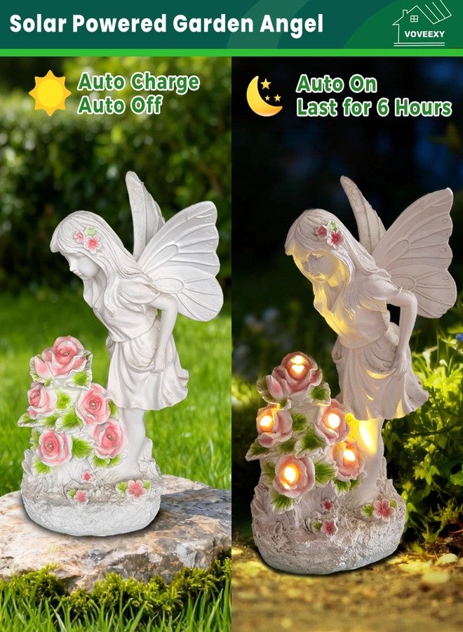 Voveexy Garden Figurines Angel Garden Statue Outdoor Decor, Solar Powered Resin Sculpture with 5 LEDs Art Decoration for Patio Lawn Yard Porch, Ornament Housewarming Garden Gift, 12.8 x 7.5 x 6.1 Inch - Image 4