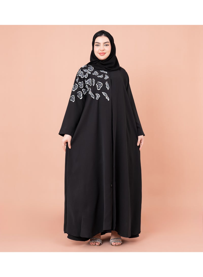 اكسا عباية سادة تفاصيل اكتاف AIK036 اسود - Image 1