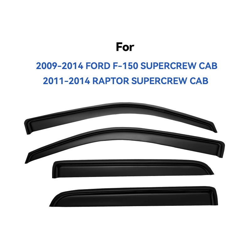 YQAUTEC Window Visors Rain Guards for 2009-2014 Ford F150 SuperCrew Cab, Out-Channel Window Vent Wind Deflectors Visors Shades for 2010-2014 F-150 SVT Raptor Full-Size Cab - Image 2