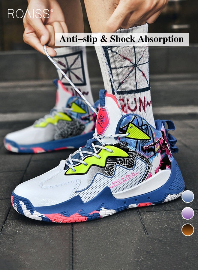roaiss Men's Stylish High Top Sneakers, Lightweight Breathable Trainers for Men, Lace up Non Slip Sports Shoes, Shock Absorbing Athletic Shoes with Bright Colors and Soft Lining, Suitable for Daily Wear and Outdoor Activities - Image 1