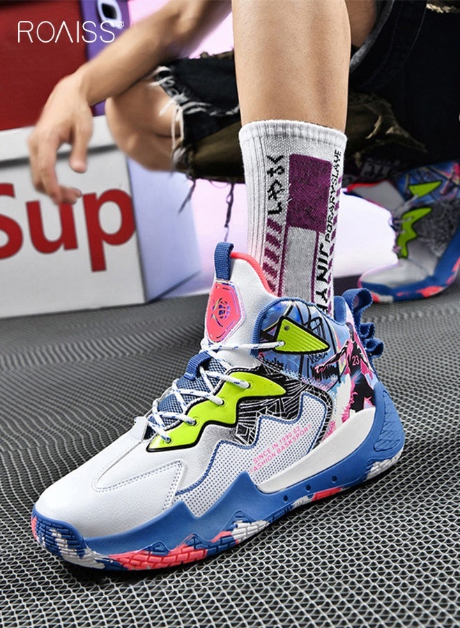 roaiss Men's Stylish High Top Sneakers, Lightweight Breathable Trainers for Men, Lace up Non Slip Sports Shoes, Shock Absorbing Athletic Shoes with Bright Colors and Soft Lining, Suitable for Daily Wear and Outdoor Activities - Image 4