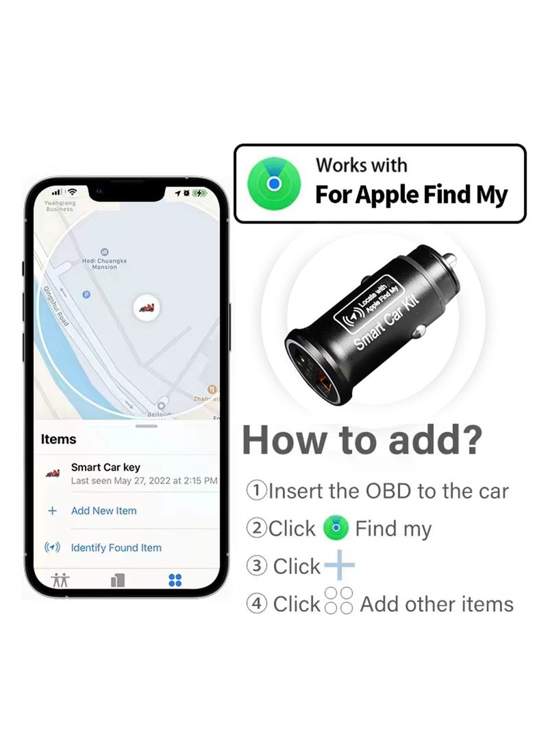 Car charger GPS tracker Find My App cigarette lighter smart finder 12V USB type C vehicle adaptor tracking locator 2 in 1 - Image 1