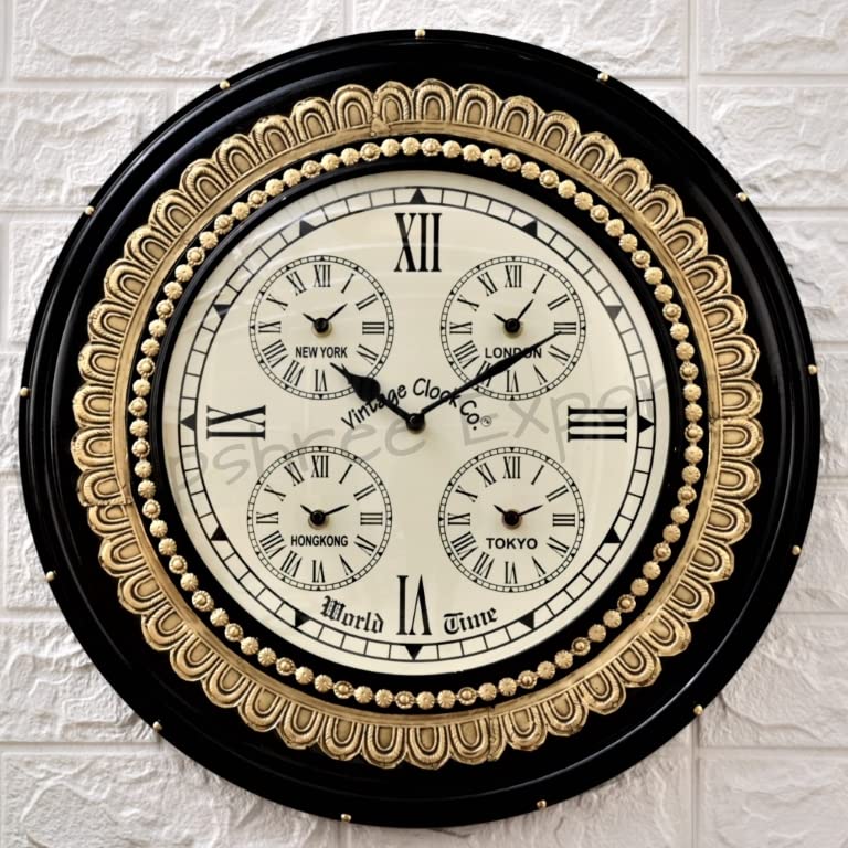 Vintage Clock Handcrafted Wooden Brass Inlay Clock (18 x18 inch, VC-1604-18-WC) - Image 5