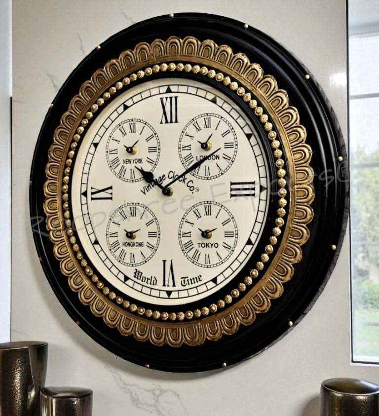 Vintage Clock Handcrafted Wooden Brass Inlay Clock (18 x18 inch, VC-1604-18-WC) - Image 1