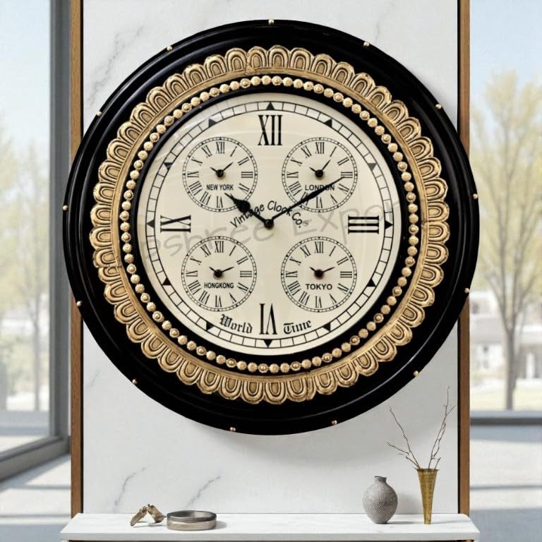 Vintage Clock Handcrafted Wooden Brass Inlay Clock (18 x18 inch, VC-1604-18-WC) - Image 3