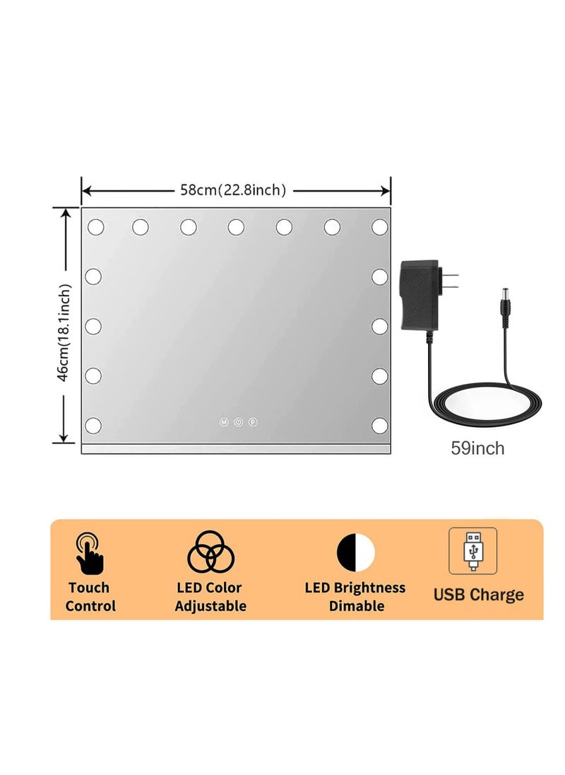 Arabest - Makeup Mirror with Lights, Hollywood Lighted Mirror with 15 Dimmable LED Bulbs,3 Colors Modes,Touch Control,USB Charging Port,Metal Frame,White - Image 1
