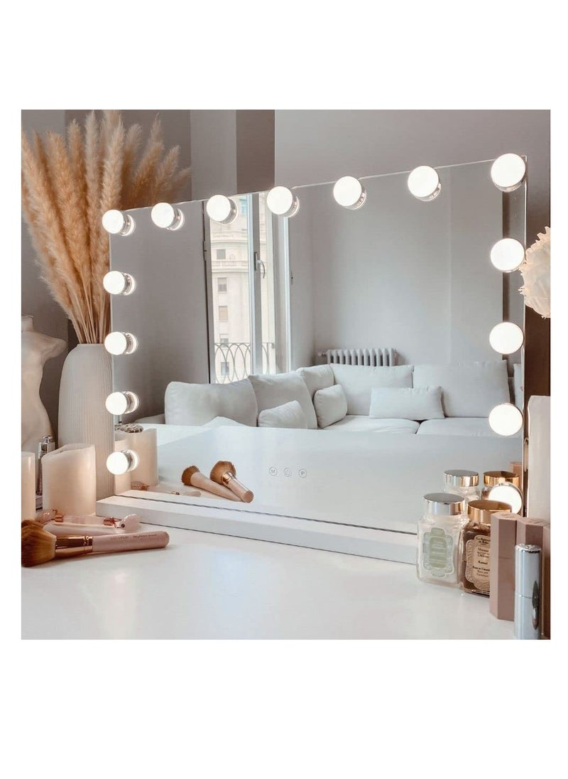 Arabest Makeup Mirror with Lights, Hollywood Lighted Mirror with 15 Dimmable LED Bulbs,3 Colors Modes,Touch Control,USB Charging Port,Metal Frame,White  - Image 1