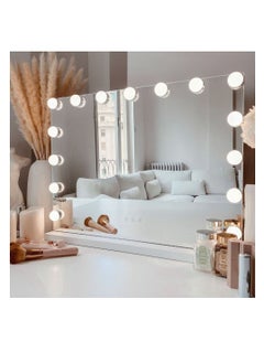 Arabest Makeup Mirror with Lights, Hollywood Lighted Mirror with 15 Dimmable LED Bulbs,3 Colors Modes,Touch Control,USB Charging Port,Metal Frame,White  - Image 1