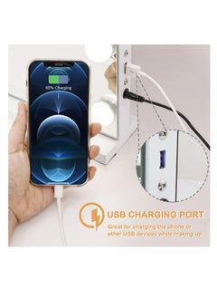 Arabest Makeup Mirror with Lights, Hollywood Lighted Mirror with 15 Dimmable LED Bulbs,3 Colors Modes,Touch Control,USB Charging Port,Metal Frame,White  - Image 4