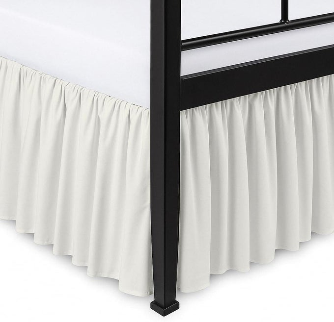 MATTRESSHOMES RUFFLED BED SKIRT SPLIT CORNERS WITH PLATFORM TAILORED FIT HOTEL QUALITY WRINKLE FREE ULTRASOFT MICROFIBER DUST RUFFLE UPTO 21 INCH DROP QUEEN IVORY