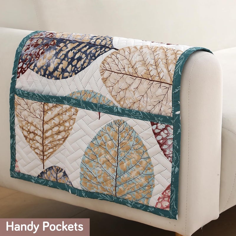 HOKIPO 2 Pcs Printed Quilted Sofa Armrest Cover, Multicolor Linden Leaf (IN-814-S-D7*2) - Image 5