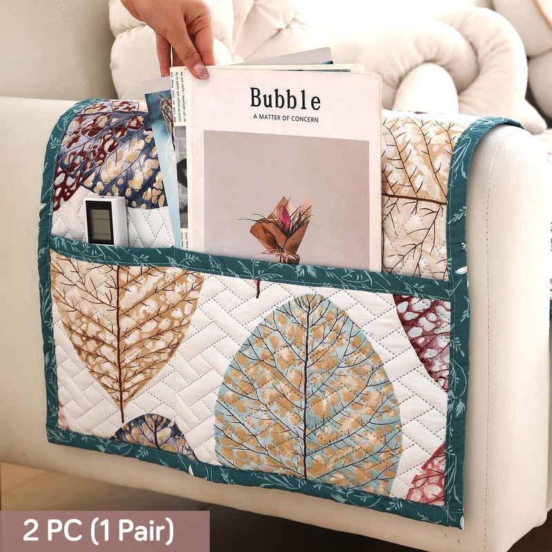 HOKIPO 2 Pcs Printed Quilted Sofa Armrest Cover, Multicolor Linden Leaf (IN-814-S-D7*2) - Image 2