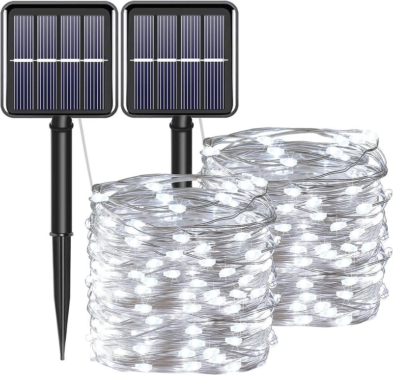 YAOZHOU Solar Fairy String Lights for Outside, Outdoor Waterproof, Cool White 2Pack Total 200LED 66Ft 8 Modes Mini Mini Small Solar Powered Lights for Christmas, Garden, Patio, Fence, Balcony - Image 1