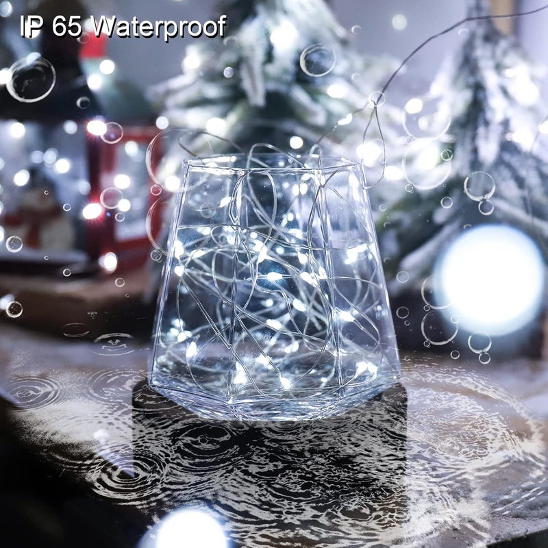 YAOZHOU Solar Fairy String Lights for Outside, Outdoor Waterproof, Cool White 2Pack Total 200LED 66Ft 8 Modes Mini Mini Small Solar Powered Lights for Christmas, Garden, Patio, Fence, Balcony - Image 3