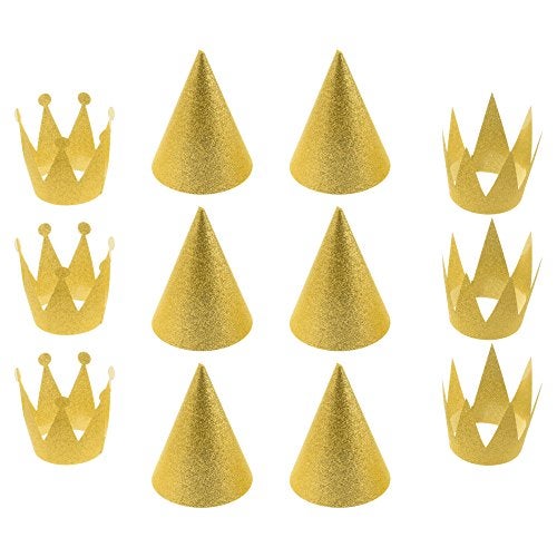 CM Cosmos 12 PCS Birthday Party Cone Hats Crown Laurel Hats with Ropes (Gold) - Image 1