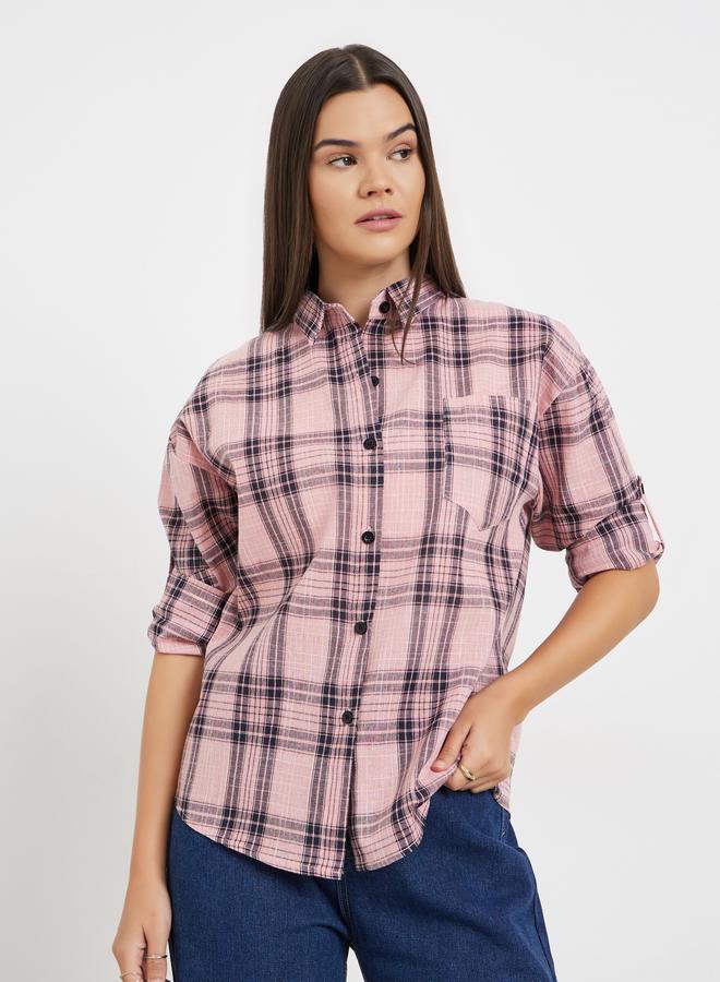 Styli Pink Checked Long Sleeve Shirt - Image 1