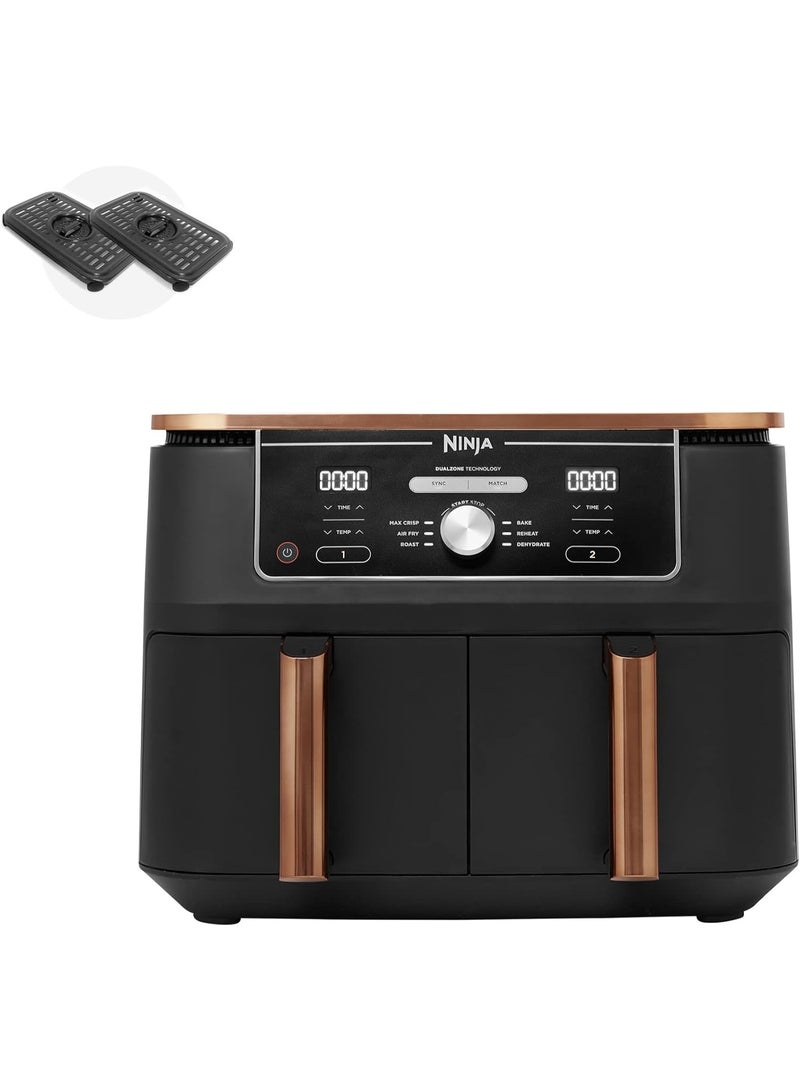 Ninja Foodi Max Dual Zone Air Fryer, Amazon Exclusive, Tongs, 2 Drawers, 9.5L, 6-in-1, Use No Oil, Air Fry, Max Crisp, Roast, Bake, 8 Portions, Nonstick Dishwasher Safe Baskets 9.5 L 2470 W AF400UKCP Black/Copper 9.5 L 2470 W AF400UKCP Black/Copper - Image 5