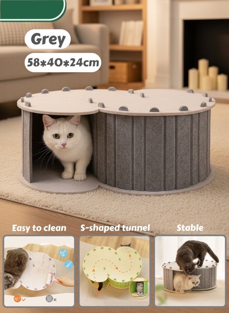 Cat Tunnel Bed,Foldable Cat Tunnel,Exercise Scratching Cat Bed,Felt Nest,Cat Scratching Board,Detachable Hideaway, Nap Rest Cave House, Pet Playing Tunnel for Cats(Grey) - Image 1