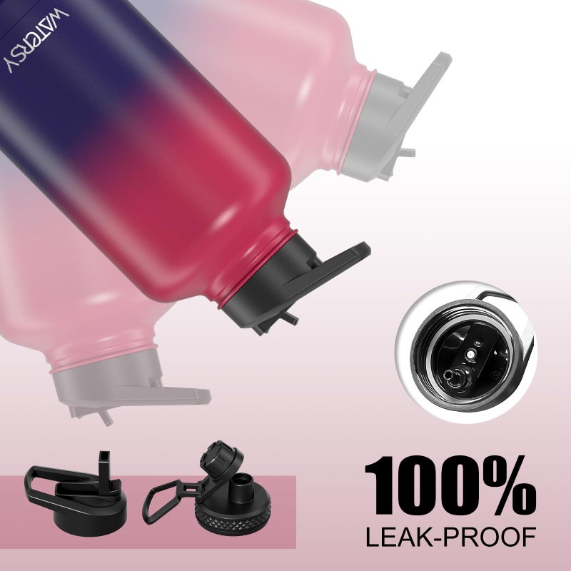 WATERSY 64oz Insulated Water Bottle (Cold for 48 Hrs),BPA Free&Leak Proof,Half Gallon Stainless Steel Water Flask,Water Jug with Straw Spout Lids for Gym,Hiking,Camping,Red Purple - Image 5