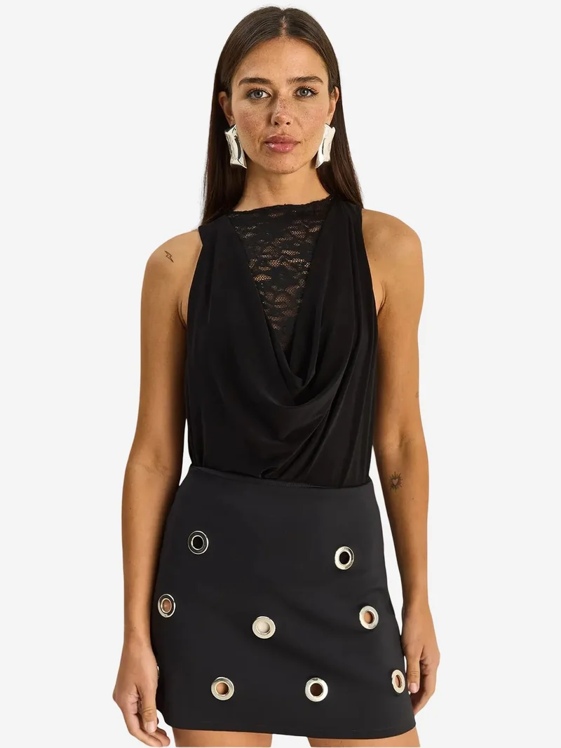 Bianco Lucci LUCCI Lace Cowl Neck Sleeveless Blouse