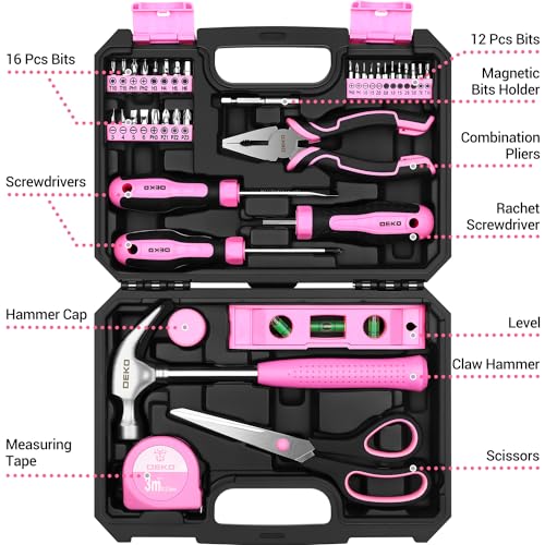 DEKOPRO Tool Set for Women: Pink Tool Set for Home Repair, Womens Tool Kit for All Purpose 42 Piece - Image 2