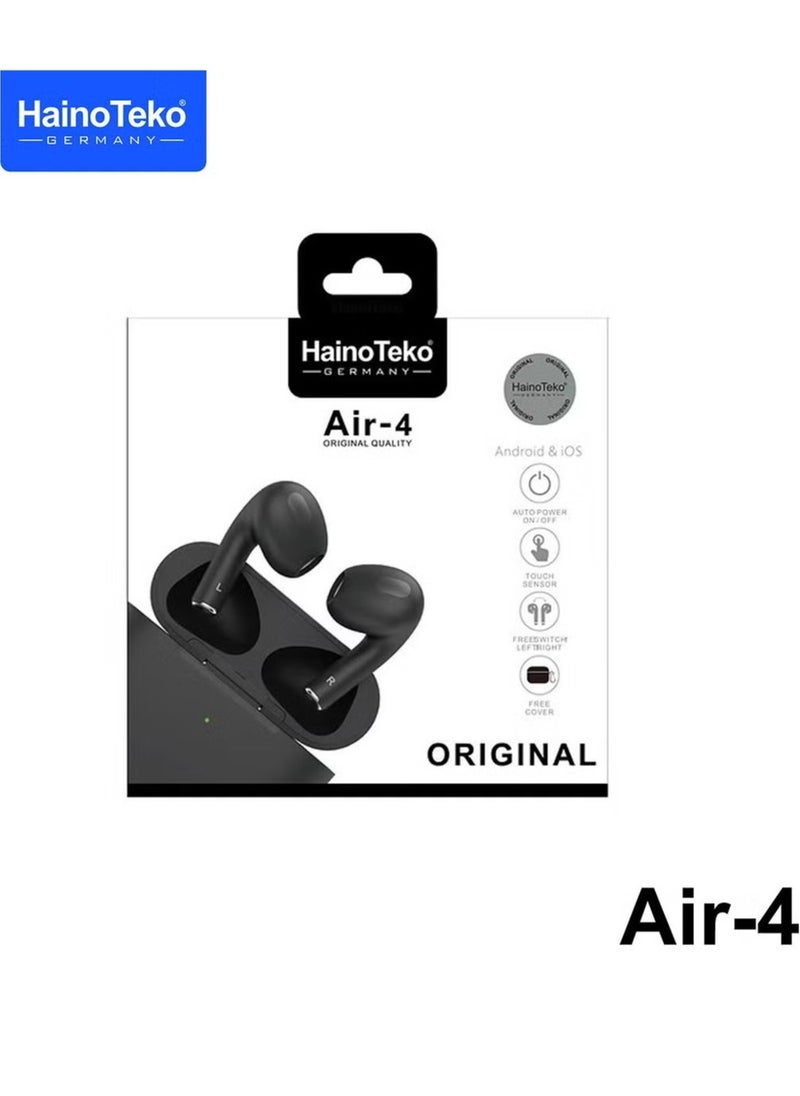 Haino Teko - Air4 Wireless Bluetooth Earphone with High Bass Sound Quality and Multifunctional Touch Control – Compatible with Android Phones, Sleek Design, Long Battery Life, Comfortable Fit, Perfect for Music, Calls, and Sports (Black) - Image 1