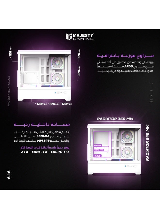 Majesty RAAD PRO Mid Tower PC Case – 6× 120mm ARGB Infinity Fans, Remote Control, ATX Support, 2× USB, Black - Image 3