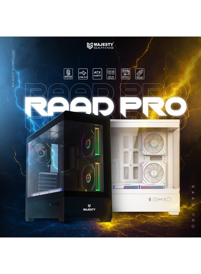Majesty RAAD PRO Mid Tower PC Case – 6× 120mm ARGB Infinity Fans, Remote Control, ATX Support, 2× USB, Black - Image 2