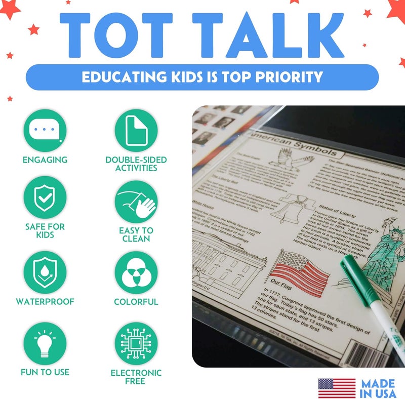 Tot Talk حصيرة تعليمية لدستور الولايات المتحدة للأطفال من توت توك مصنوعة في الولايات المتحدة الأمريكية متينة مزدوجة الجوانب حول التعديلات وفروع الحكومة الأمريكية مقاومة للماء وقابلة للمسح 175 × 115 - Image 2