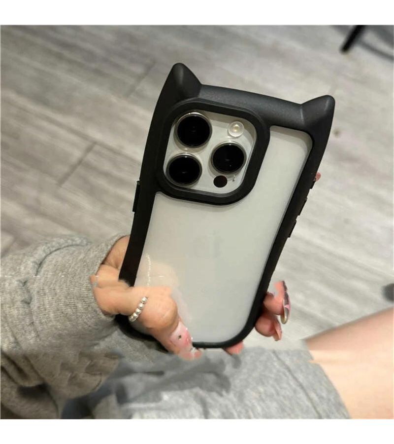 Light Blue Clear Cat Ear Phone Case For iPhone 15 Cute Animal Lens Cover - Image 3
