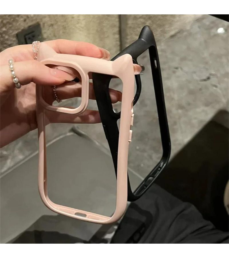 Light Blue Clear Cat Ear Phone Case For iPhone 15 Cute Animal Lens Cover - Image 4