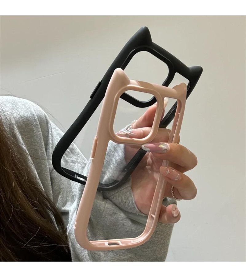 Light Blue Clear Cat Ear Phone Case For iPhone 15 Cute Animal Lens Cover - Image 2