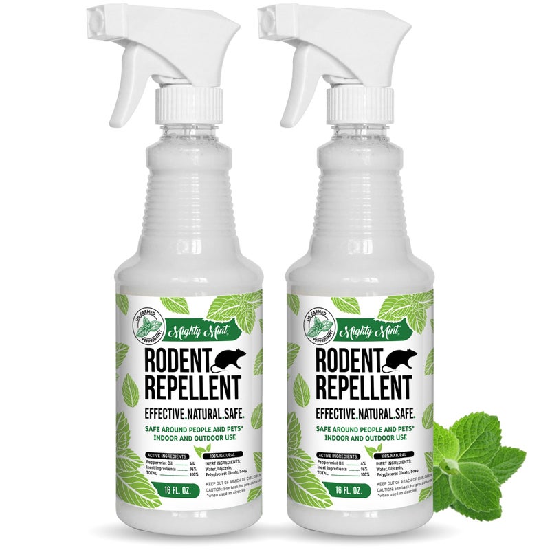 Mighty Mint Peppermint Oil Rodent Repellent Spray â€“ Natural Indoor & Outdoor Control for Mice and Rats â€“ Plant-Based, Extra-Strong Formula - 16 oz (Pack of 2) - Image 1